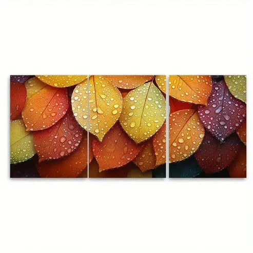 3pcs Dew Covered Leaves Wall Art Set Canvas Unframed – High Quality Print 100% Australian Made Wall Canvas