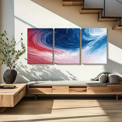 3pcs Abstract Swirl Art Blue Red Waves Modern Metal Print Ready to Hang Art