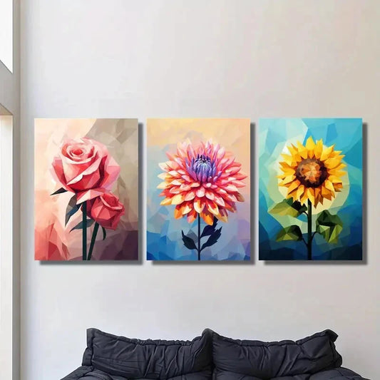 3pcs Abstract Dahlia Sunflower Painting Metal Print Ready to Hang Art