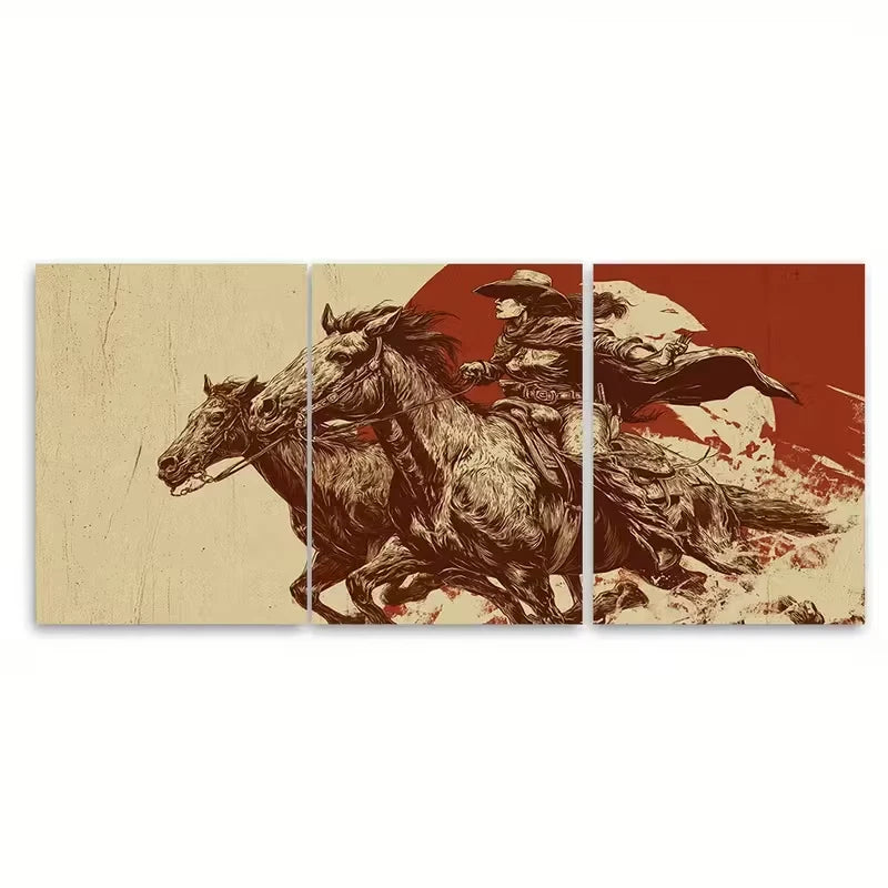 3pcs Vintage Cowgirl & Horse Print Metal Print Ready to Hang Art