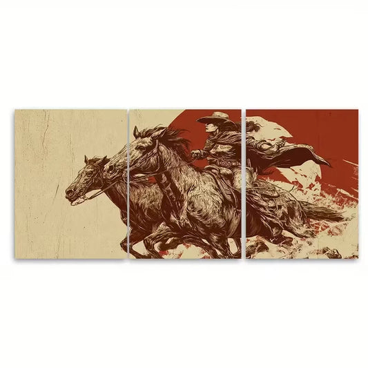 3pcs Vintage Cowgirl & Horse Print Metal Print Ready to Hang Art