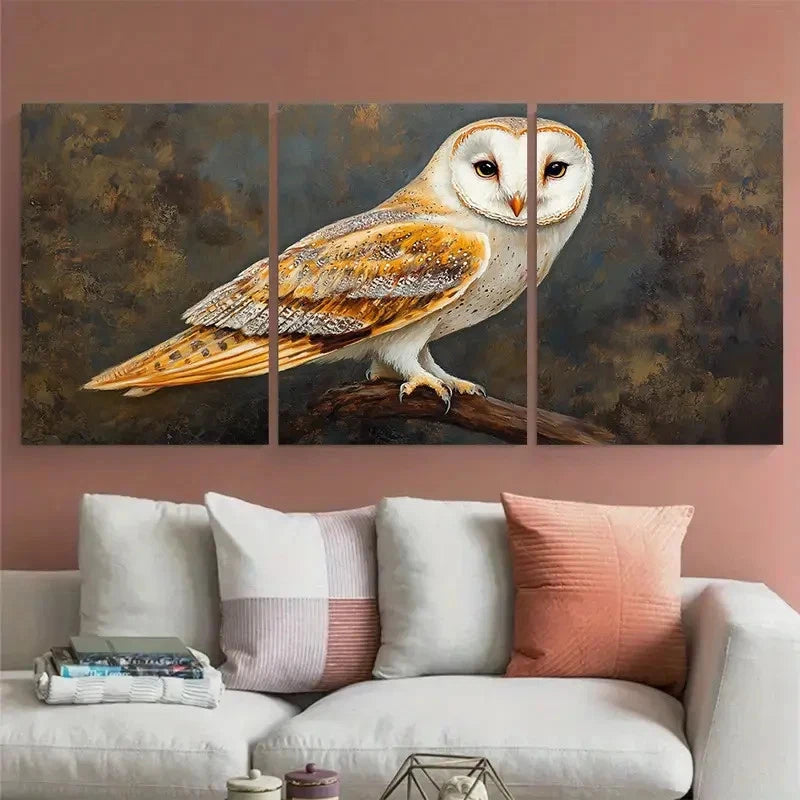 3pcs Barn Owl Bird Animal Portrait Metal Print Ready to Hang Art