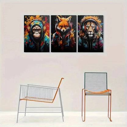 3pcs Wild Beats Animal Headphones Metal Print Ready to Hang Art