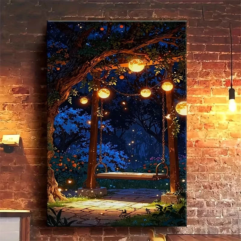 Romantic Night Scene with Lanterns 60x90cm Metal Print Ready to Hang