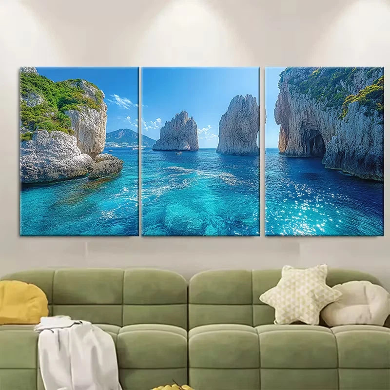 3pcs Exotic Faraglioni of Capri Island Metal Print Ready to Hang Art