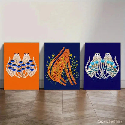 3pcs Decor Cheetah and Blue Daisies Snow Cheetah Metal Print Ready to Hang