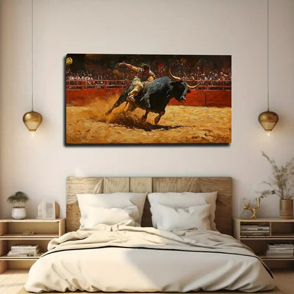 Vibrant Bullfighting Scene Wall Art Canvas Office Home Room Framed 120x60cm