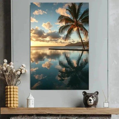 Tropical Beach Palm Tree Sunset Poster 40x60cm Metal Print Ready to Hang