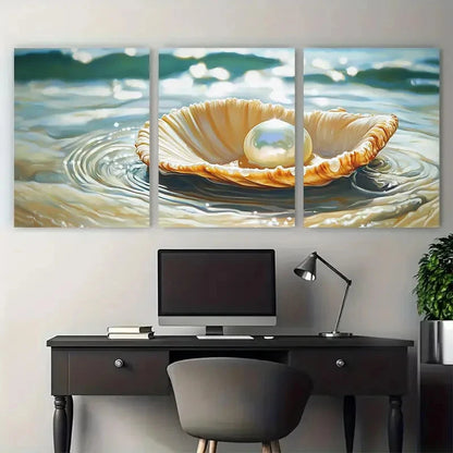 3pcs Seashell Pearl Vintage Ocean Aesthetic Metal Print Ready to Hang Art