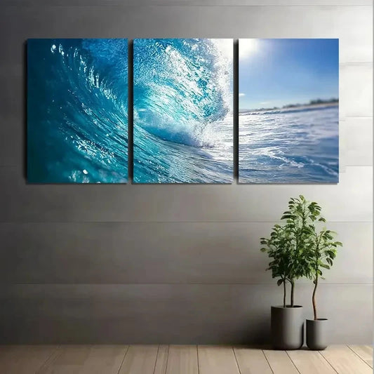 3pcs Giant Ocean Wave Photography Paintings Metal Print Ready to Hang Art