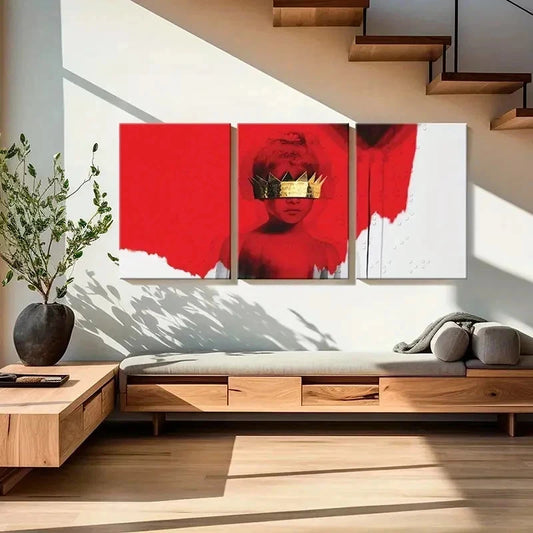 3pcs Abstract Child with Gold Crown Wall Art Set Canvas Framed 40x60cm - High Quality Print 100% Australian Made Wall Canvas Ready to Hang