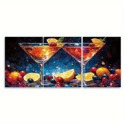 3pcs Martini Glass Cocktail Wall Art Set Canvas Framed 60x90cm - High Quality Print 100% Australian Made Wall Canvas Ready to Hang