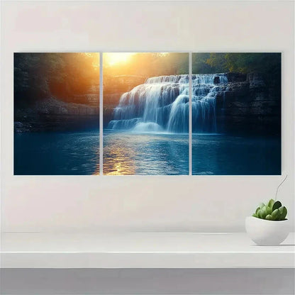 3pcs Waterfall Art Nature Art Prints Metal Print Ready to Hang Art