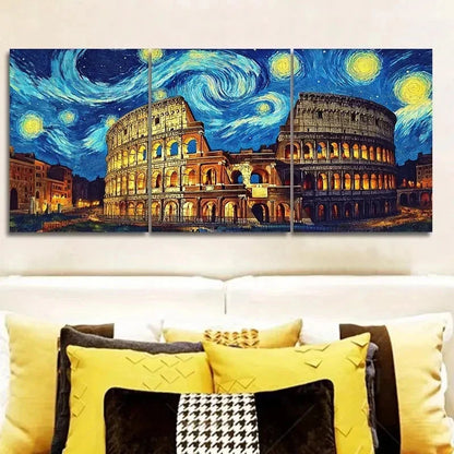 3pcs Starry Night Colosseum Waterproof Perfect Wall Art Set Canvas Framed 40x60cm - High Quality Print 100% Australian Made Wall Canvas Ready to Hang