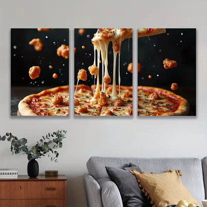 3pcs Sliced Pizza, Metal Print Ready to Hang Art