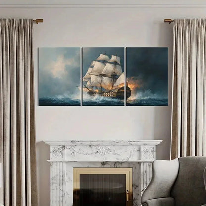 3pcs Adventure Vintage Ship Stormy Sea Metal Print Ready to Hang Art