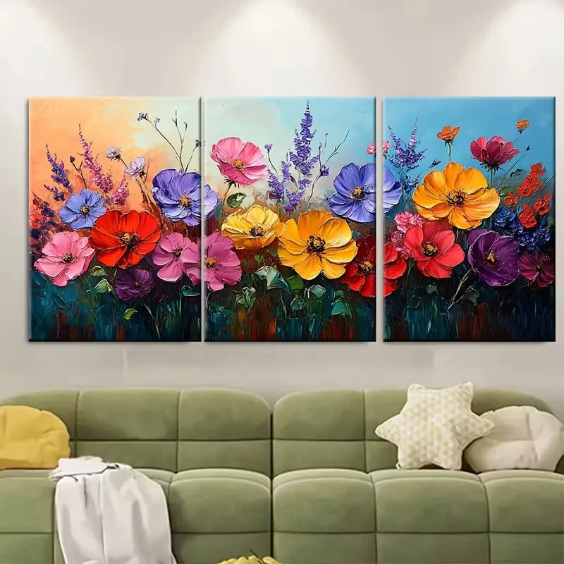 3pcs Colorful Floral Metal Print Ready to Hang Art