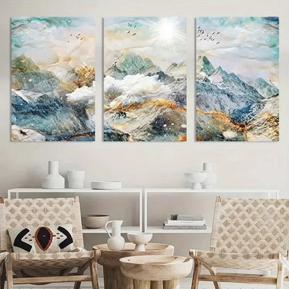 3pcs Abstract Mountain Landscape Painting Metal Print Ready to Hang Art