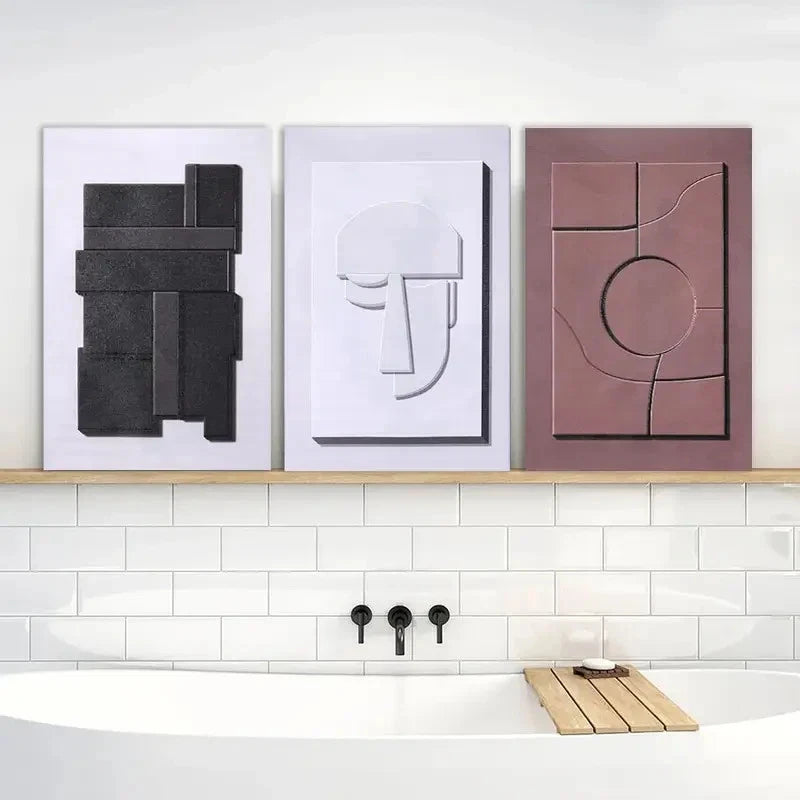 3pcs Painting Neutral Abstract Polygon Wall Art Metal Print Ready to Hang Art