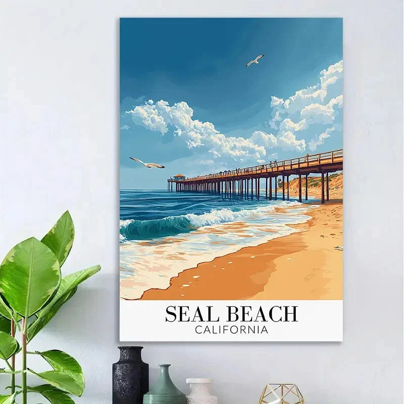 Vintage California Coastal Beach Travel Poster Print Wall Art