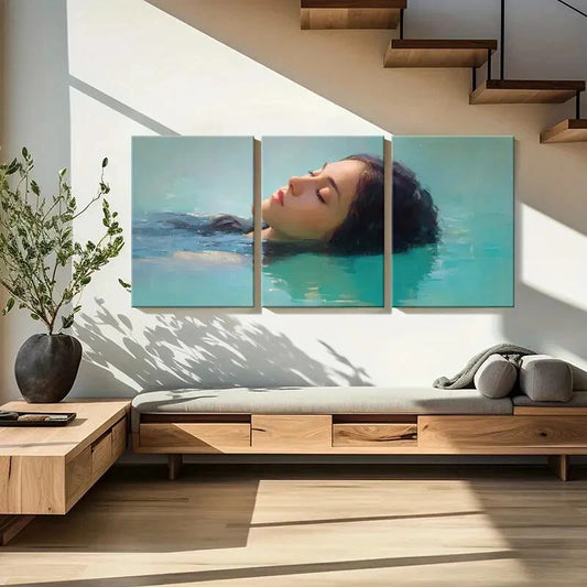 3pcs Abstract Woman Floating In Water Serene Metal Print Ready to Hang Art