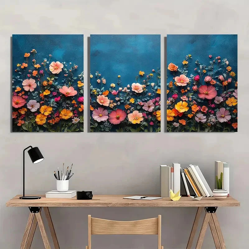 3pcs Vibrant Wildflower Floral Art Prints Metal Print Ready to Hang Art
