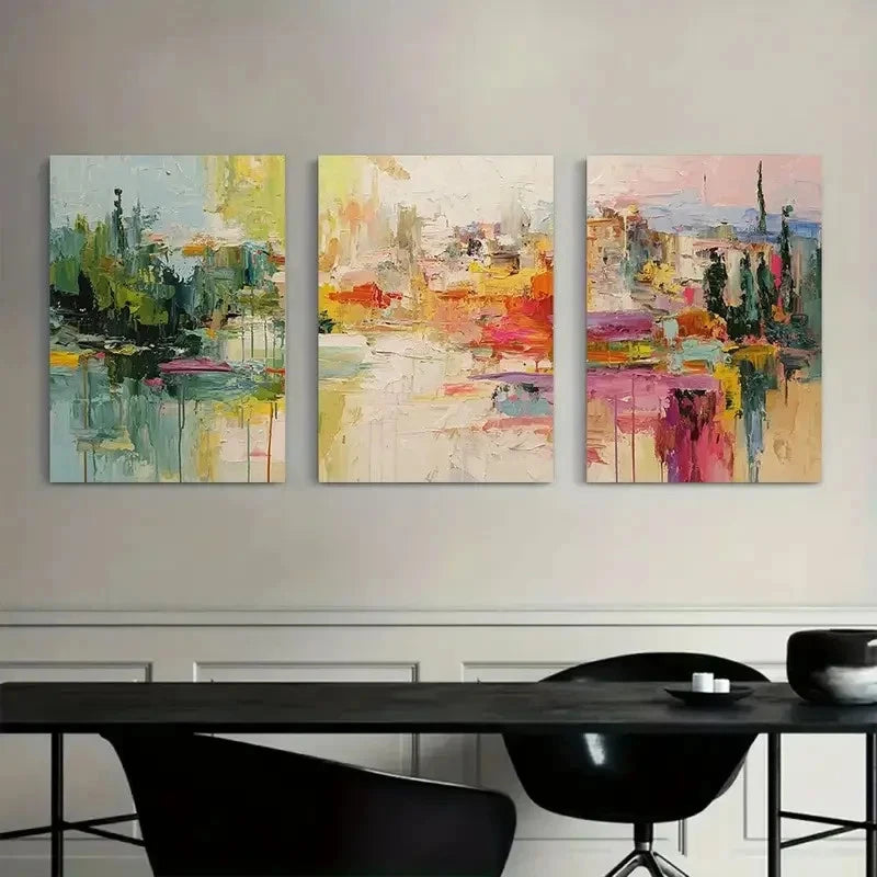 3pcs Light Color Brushstroke Abstract Painting Metal Print Ready to Hang Art