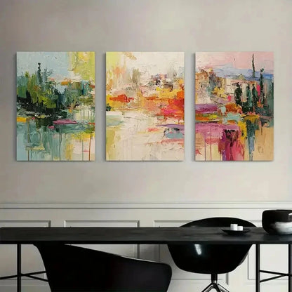 3pcs Light Color Brushstroke Abstract Painting Metal Print Ready to Hang Art