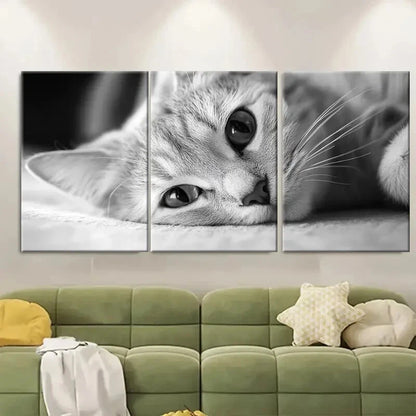 3pcs Black & White Adorable Kitten Art Print Metal Print Ready to Hang Art