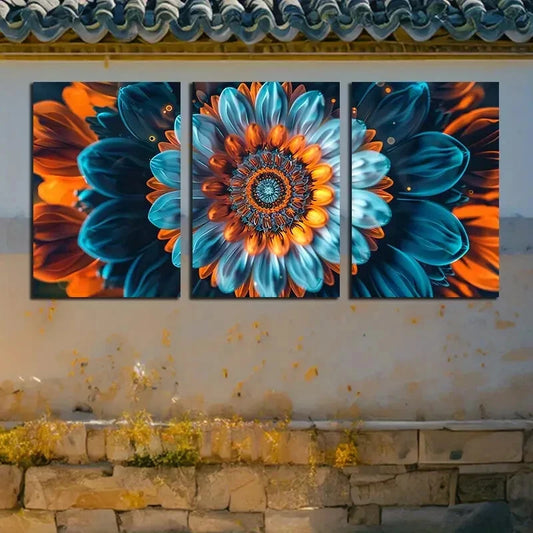 3pcs Vibrant Abstract Flower Close up Design Metal Print Ready to Hang Art