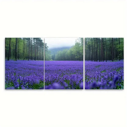 3pcs Blooming Meadows Forest of Purple Bluebells Wall Art Set Canvas Framed 50x70cm - High Quality Print 100% Australian Made Wall Canvas Ready to Hang