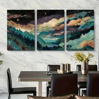 3pcs Starry Night Sky & Mountain Range Wall Art Canvas Unframed - High Quality Print 100% Australian Made Wall Canvas