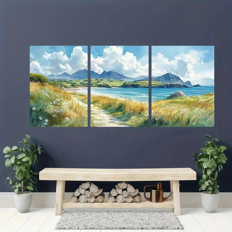 3pcs Featuring Mountains Beaches & Lush Greenery Metal Print Ready to Hang Art