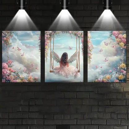 3pcs Angel Sitting On A Swing Artwork Metal Print Ready to Hang Art
