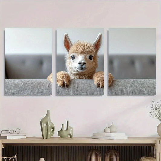 3pcs Funny Alpaca Wall Decal Cute Animal Metal Print Ready to Hang Art