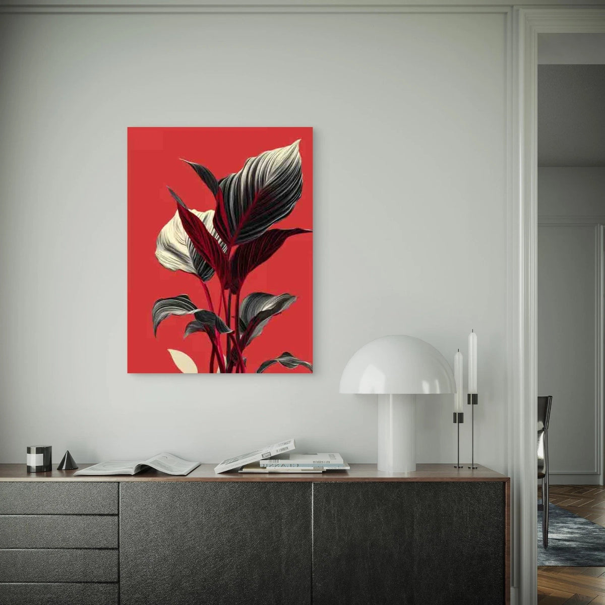 Abstract Design of Red And Black Leaves 40x60cm Metal Print Ready to Hang