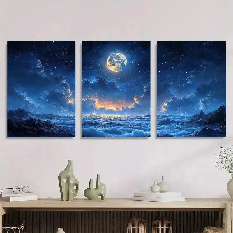 3pcs Dark Academic Style Starry Sky Metal Print Ready to Hang Art