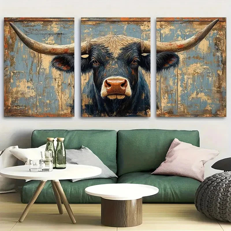 3pcs Texas Longhorn Cow Bull Metal Print Ready to Hang Art