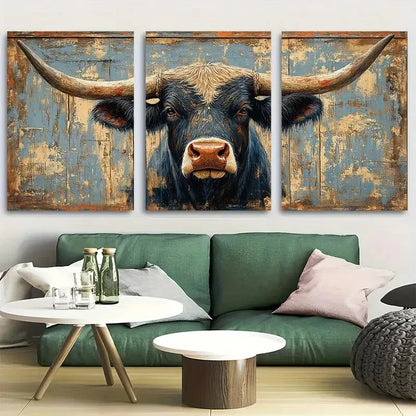 3pcs Texas Longhorn Cow Bull Metal Print Ready to Hang Art