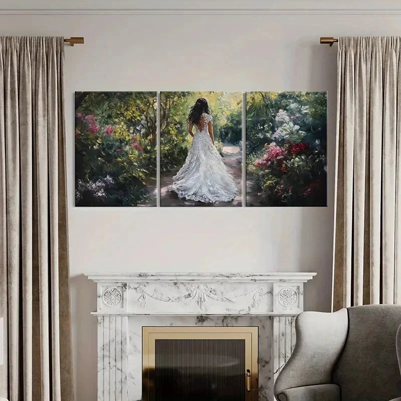 3pcs Bride In Garden Vegetation Floral Metal Print Ready to Hang Art