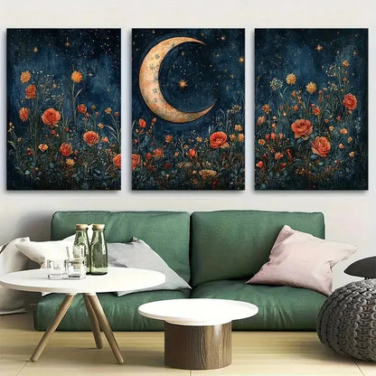 3pcs Floral Crescent Moon Dark Academia Metal Print Ready to Hang Art