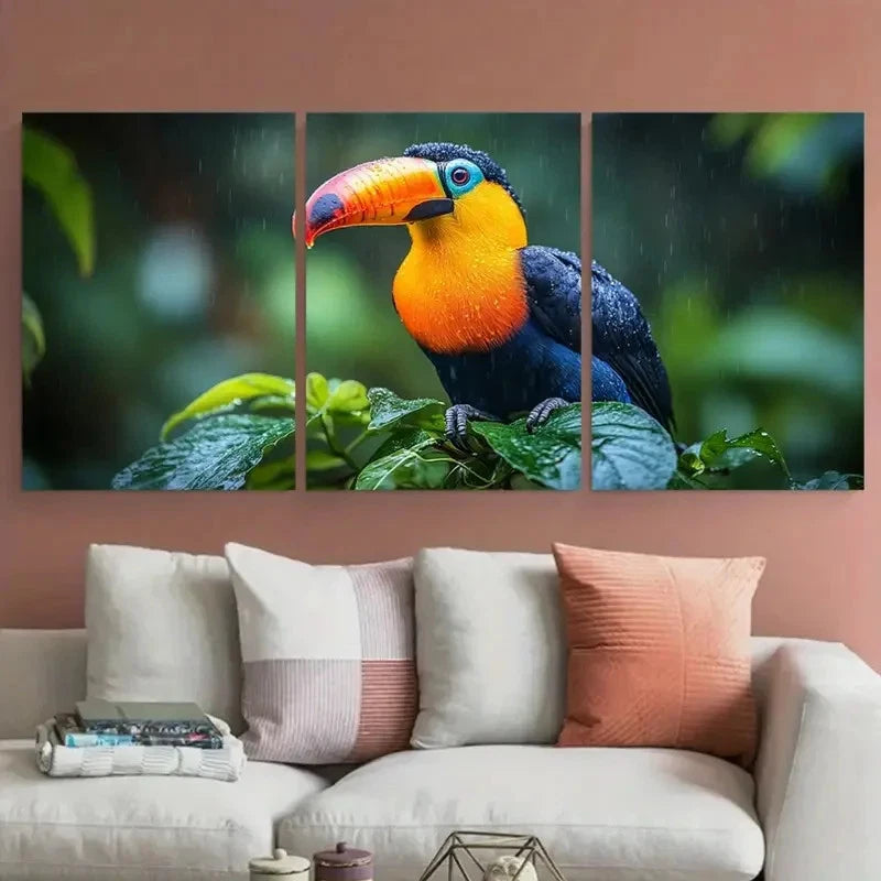 3pcs Chestnut Mandible Toucan Tropical Jungle Wall Art Set Canvas Framed 40x60cm - High Quality Print 100% Australian Made Wall Canvas Ready to Hang