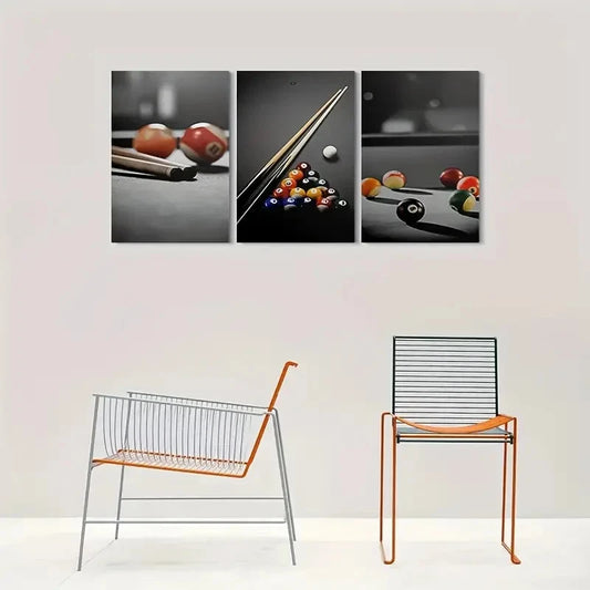 3pcs Pool Table Billiards Ball Wall Art Set Canvas Framed 40x60cm - High Quality Print 100% Australian Made Wall Canvas Ready to Hang