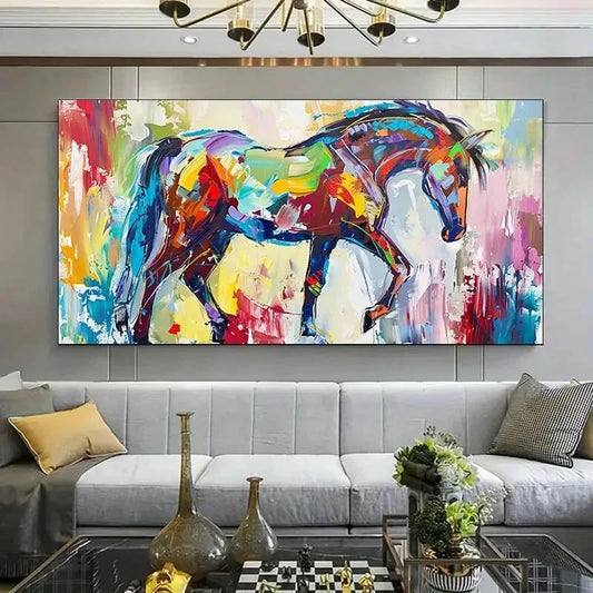 Vibrant Abstract Horse Art wall canvas office home room framed 120x60cm