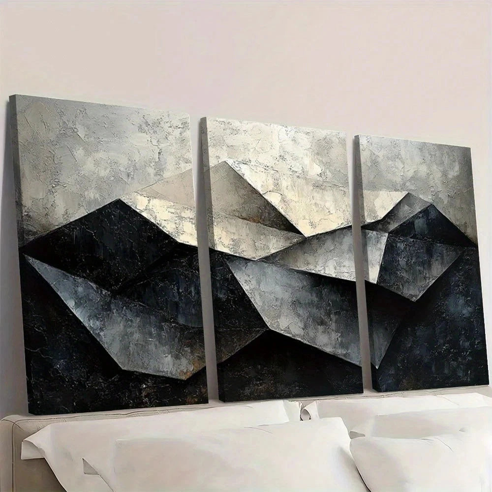 Abstract art piece with geometric shapes on a white wall