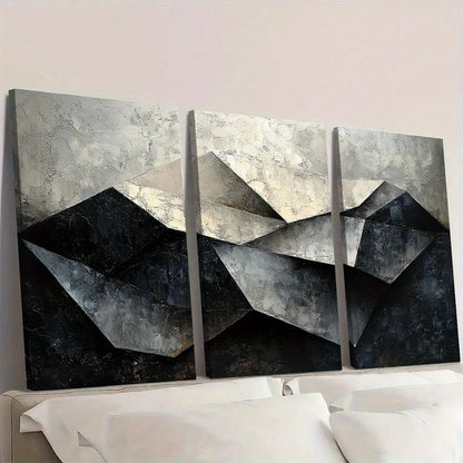 Abstract art piece with geometric shapes on a white wall