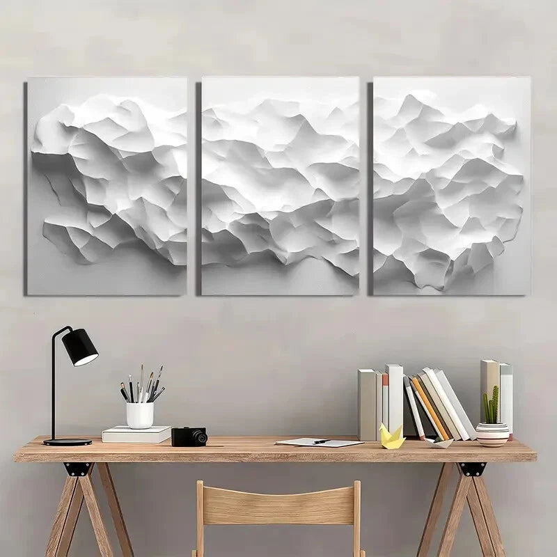 3pcs White Polygons on Light Gray Background Metal Print Ready to Hang Art
