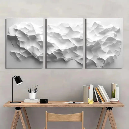 3pcs White Polygons on Light Gray Background Metal Print Ready to Hang Art