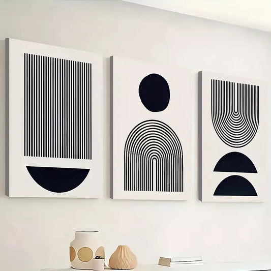 3pcs Black and white graphics and stripes Wall Art Set Canvas Framed 40x60cm - High Quality Print 100% Australian Made Wall Canvas Ready to Hang