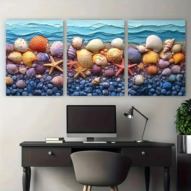 3pcs Vivid Vibrant Colourful Shades Of Seashells Metal Print Ready to Hang Art